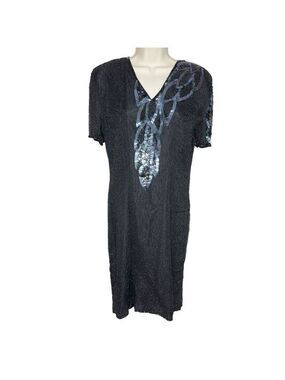 Vintage 80's‎ New Fast Black Sequin Beaded Short Sleeve Evening Dress Size 38